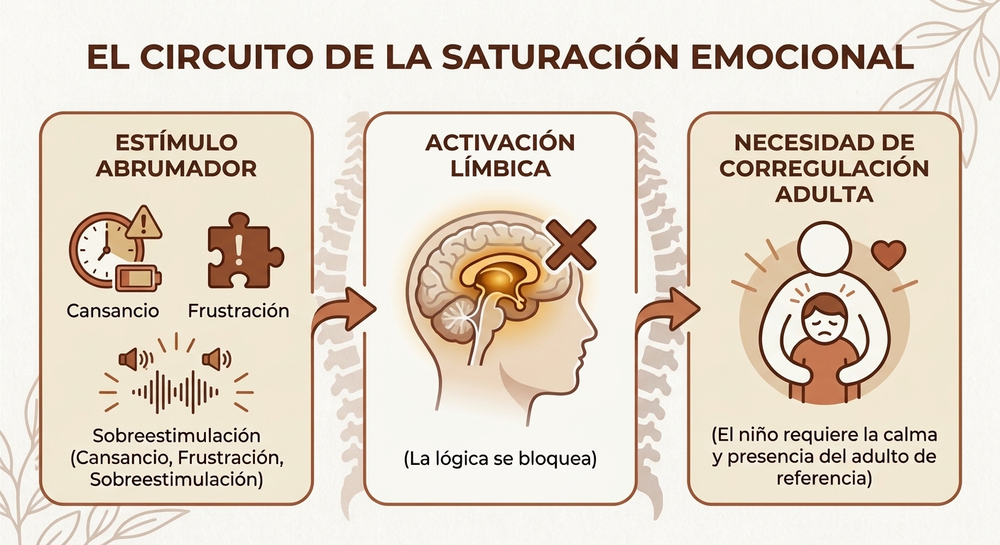 Infografía sobre la neurobiología de las rabietas y la corteza prefrontal en la infancia