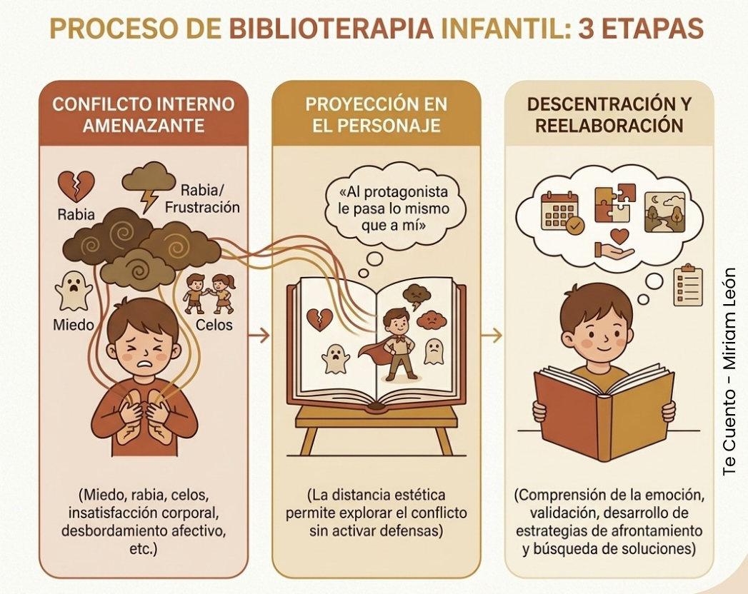 Infografía del proceso de biblioterapia e identificación proyectiva en niños